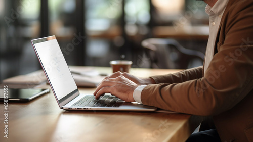 カフェでノートパソコンを触る男性の手元