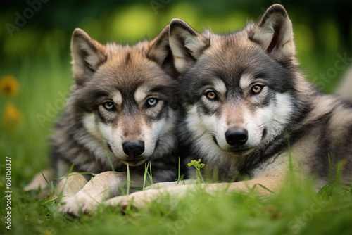 a pair of cute wolves