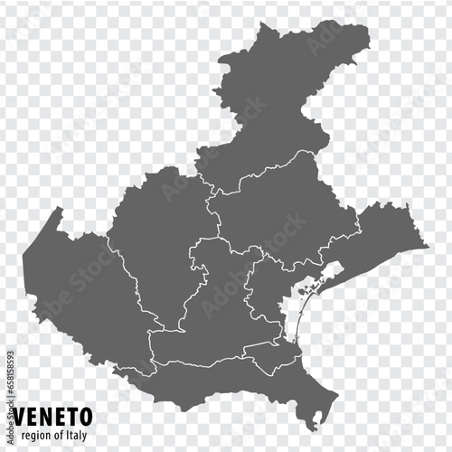 Blank map Veneto of Italy. High quality map Region Veneto with municipalities on transparent background for your web site design, logo, app, UI.  EPS10.