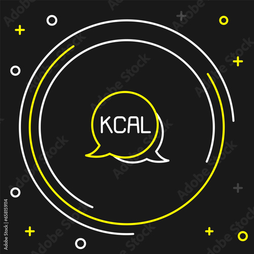 Line Kcal icon isolated on isolated on black background. Health food. Colorful outline concept. Vector