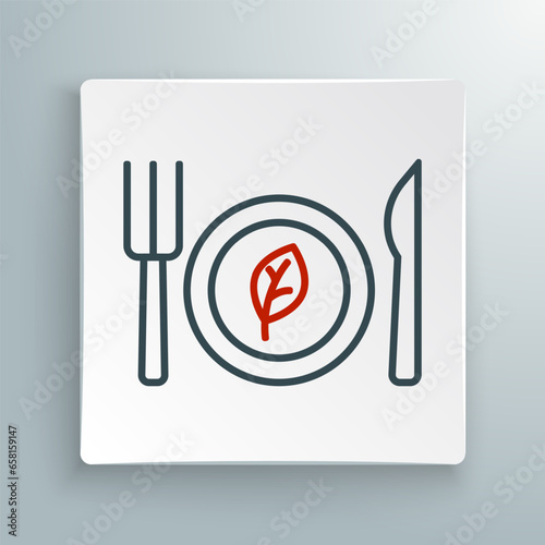 Line Vegan food diet icon isolated on white background. Organic, bio, eco symbol. Vegan, no meat, lactose free, healthy, fresh and nonviolent food. Colorful outline concept. Vector