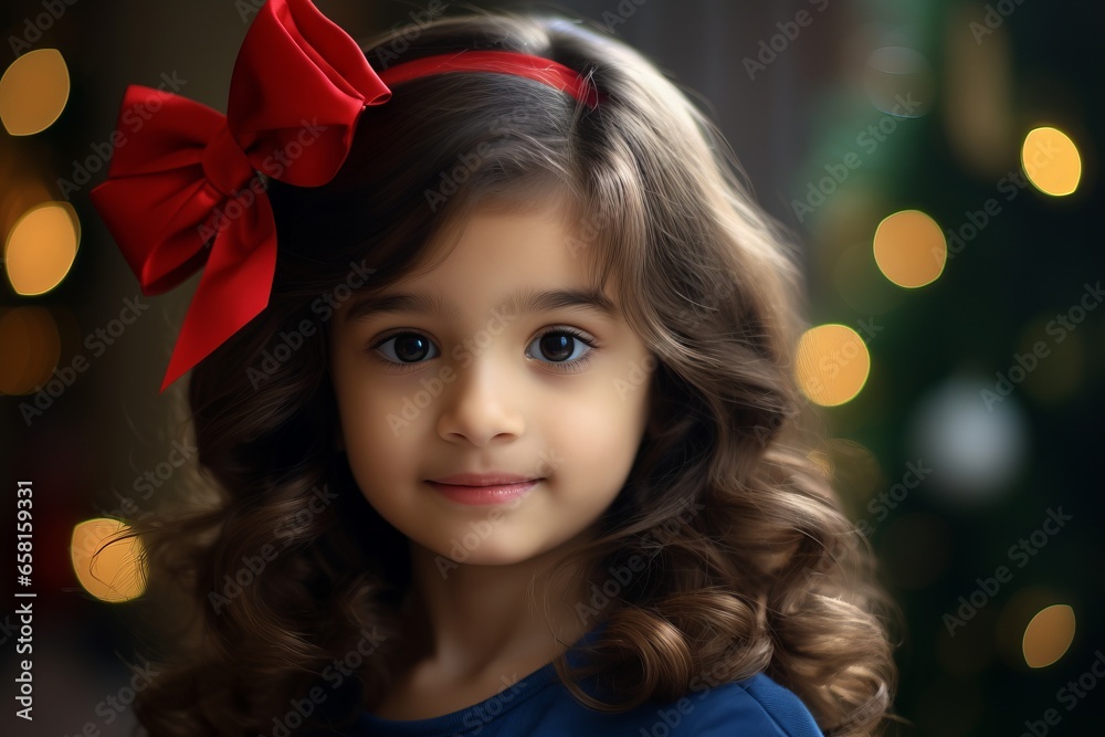 Portrait of a beautiful little girl with a red bow on her head Portrait of a beautiful little girl with a red bow on her head
