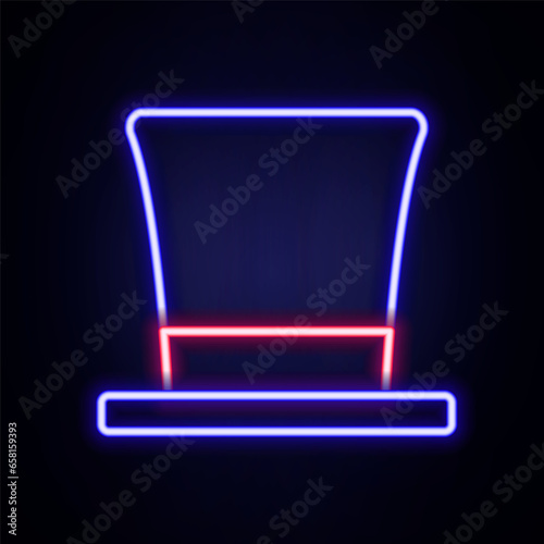 Glowing neon line Cylinder hat icon isolated on brick wall background. Colorful outline concept. Vector