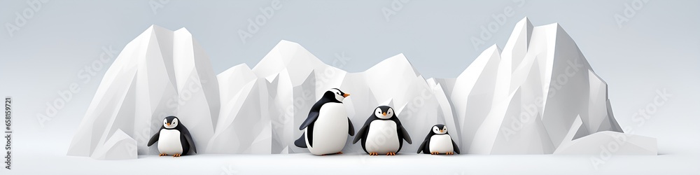 Obraz premium ペンギンと氷山（3D）