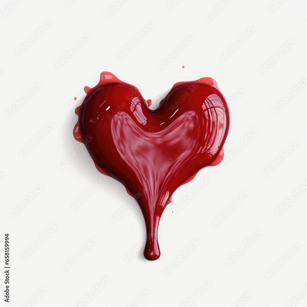 Heart shaped ink drop on white isolated on white background. Red paint or blood and sign of Love.