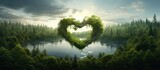 A heart shaped lake in untouched nature symbolizing the importance of nature conservation bio products and forest protection