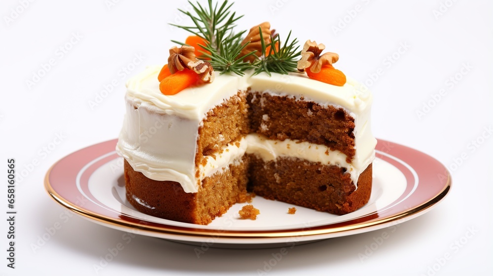 christmas carrot cake on the white plate on the white background christmas carrot cake on the white plate on the white background