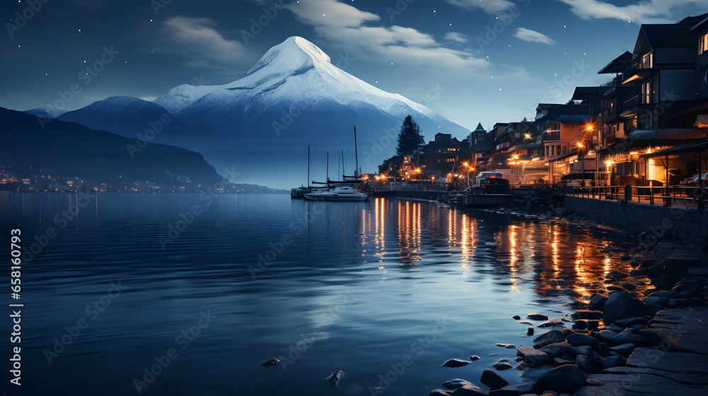 Obraz premium night view of lake como country