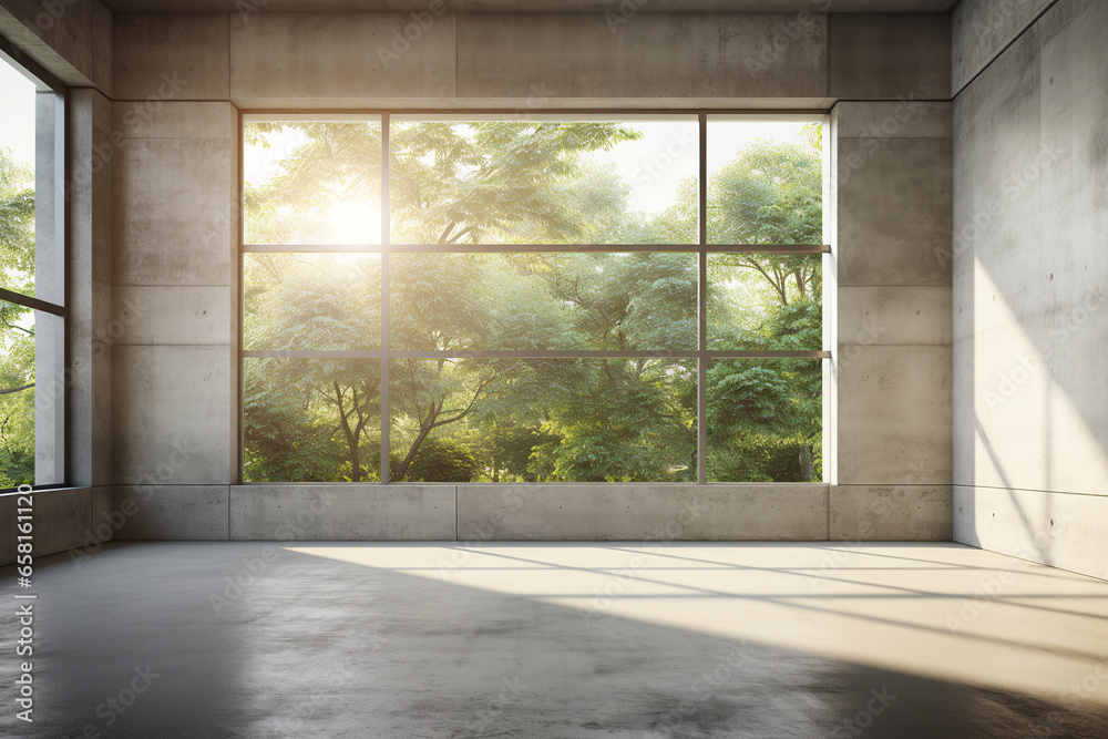 Fototapeta premium Modern loft style empty space interior 3d render,There are polished concrete floor ,wall and ceiling. ai generative