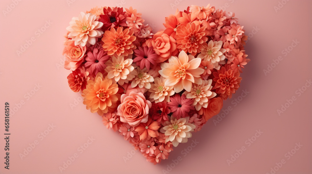 heart made of coral flowers. Valentine's Day. ai generative