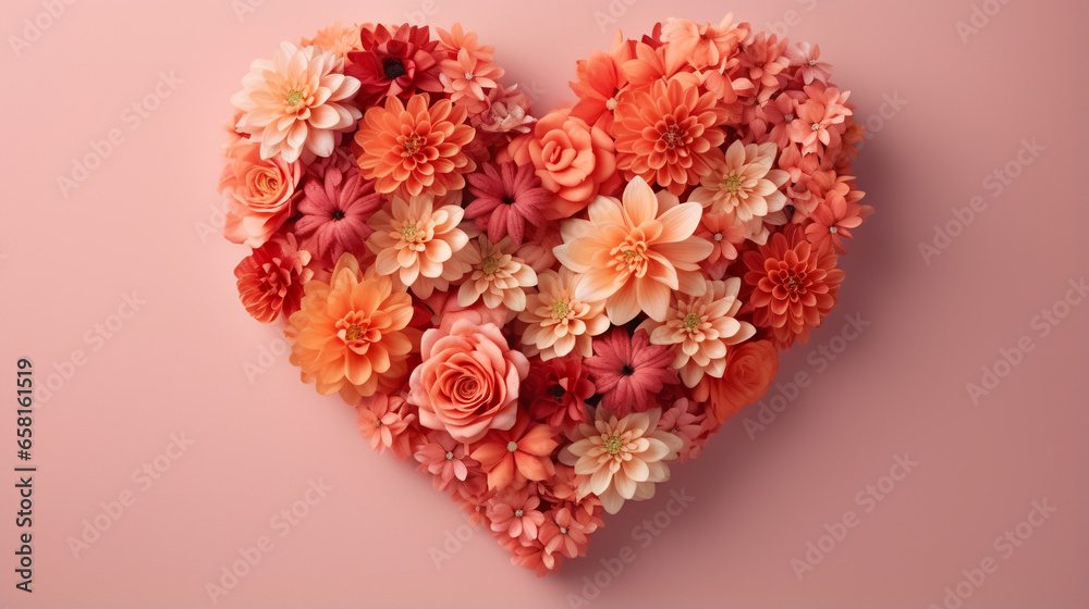 Obraz premium heart made of coral flowers. Valentine's Day. ai generative