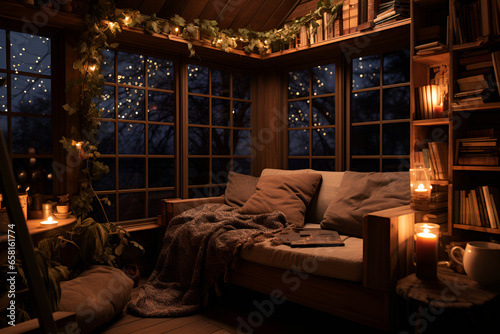 bedroom at night AI Generative