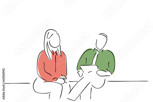 Continuous line art of psychologist's session. Self help guide. Positive psychology. Optimistic Approach to life.