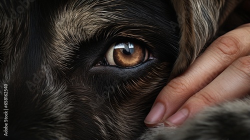 a close-up image capturing the empathy in the eyes of a support dog comforting a grieving individual photo