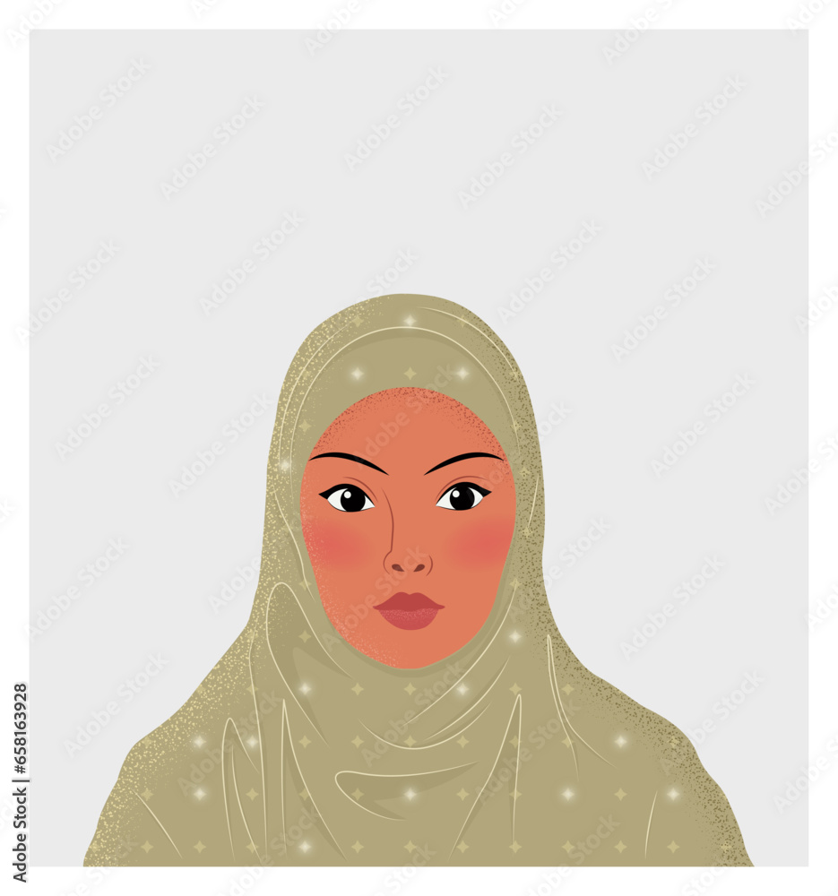 Vector portrait of cartoon muslim woman in hijab. Vector portrait of cartoon muslim woman in hijab.