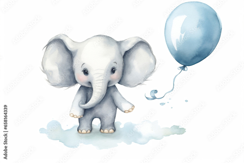 Baby ballon elephant print illustration drawing character animal cute cartoon