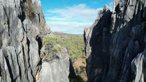 Aerial footage of Chillagoe balancing rock Queensland Australia photo