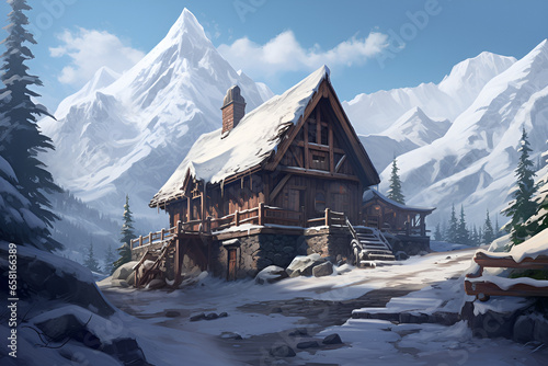 mountain village in winter