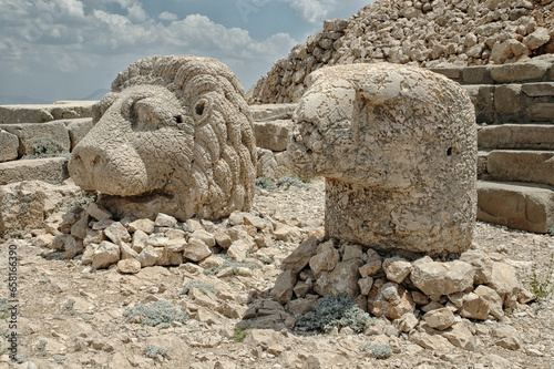 Giant God heads on Mount Nemrut. Anatloia, Turkey photo