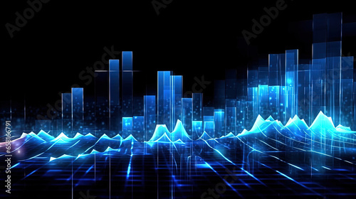 Beams of Blue Light Abstract Analytics Chart Pattern Trending Upwards Against an Inky Black Background
