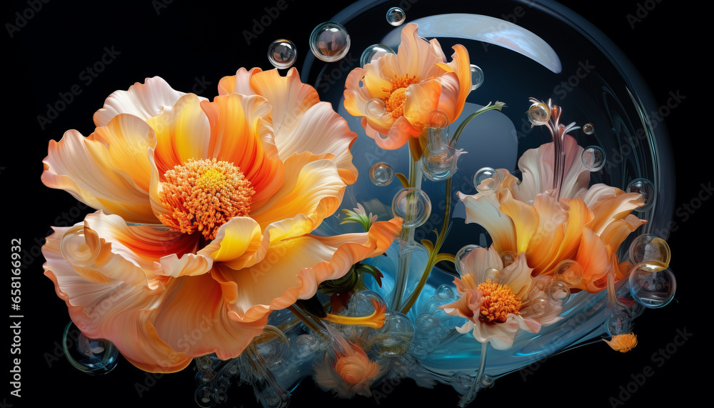Colorful Flower Bubble Background with Vibrant Floral Arrangement, Copy Space