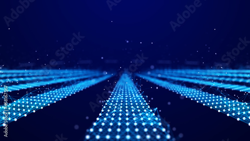 Abstract network of particles and lines. Technology connection. Digital background. 3d rendering