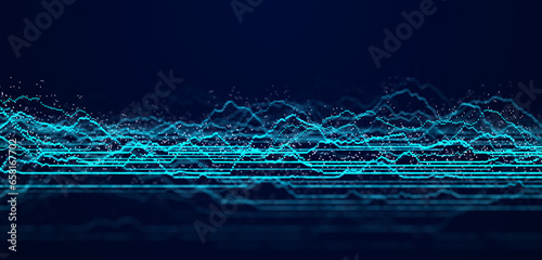 Wave of dots. Gradient wavy background. Abstract cyber backdrop of points. 3d rendering