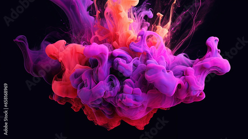 Purple Liquid Wavy Smoke Splashing on Black Abstract Backdrop