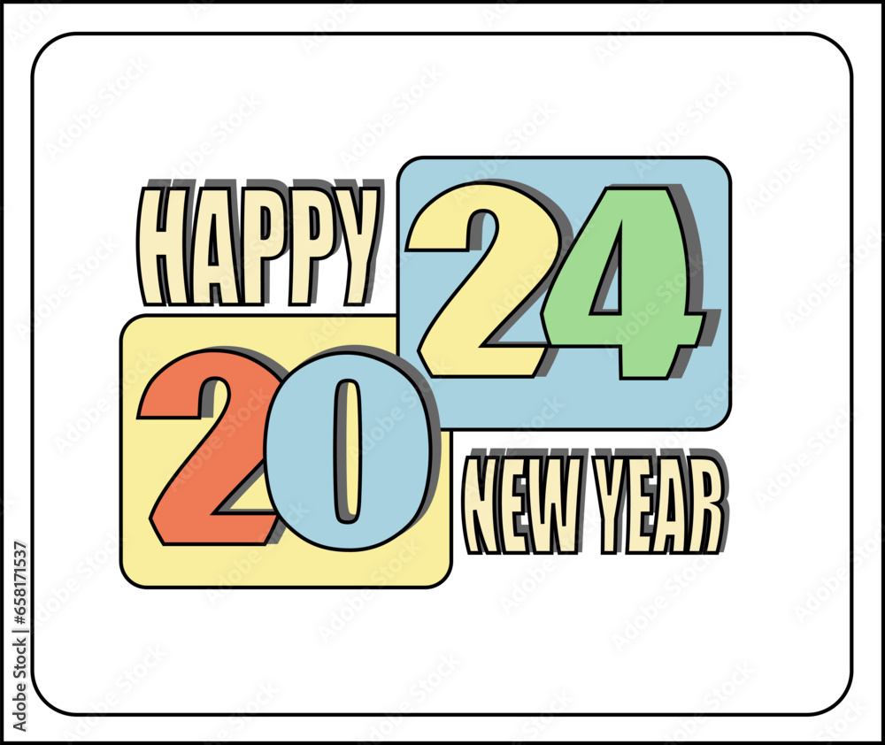 New Year 2024 symbols in retro style for calendar, flyer and banner. Vector EPS10