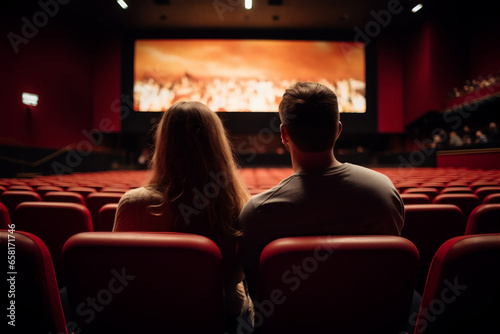 Young romantic loving couple at the cinema, relationships and lifestyle concept