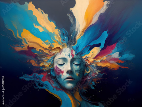 Abstract image of a person with colors coming from her head - symbolizing mental health struggles and the complexity of the human mind