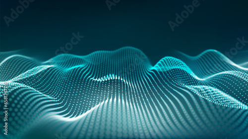Blue dynamic wave of particles. Abstract futuristic background. Big data visualization. Vector illustration. © ihor