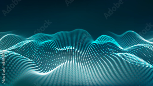 Blue dynamic wave of particles. Abstract futuristic background. Big data visualization. Vector illustration.