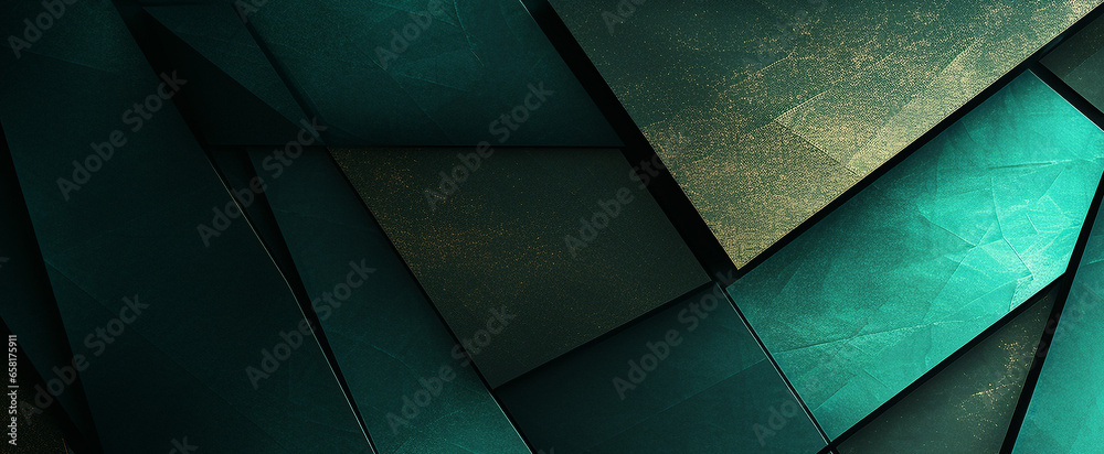 Obraz na płótnie Black dark bottle green teal jade abstract background. Geometric shape. 3d effect. Triangle polygon line angle. Color gradient. Folded origami mosaic. Rough grain grungy. Brushed matte shimmer. Design w salonie