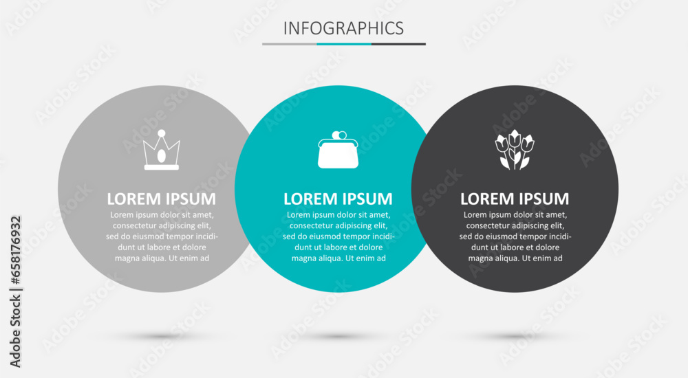 Obraz premium Set Handbag, King crown and Flower tulip. Business infographic template. Vector