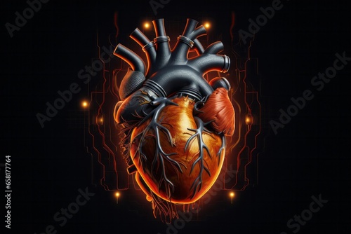 Realistic Black and Red Heart Graphic on Dark Background with Copy Space