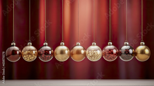 Festive elegant luxury Christmas balls decoration  perfect for festive events and promotional materials  space for text