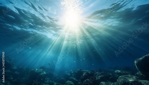 Serene Underwater Scene with Sunlight Shining on Ocean Beach
