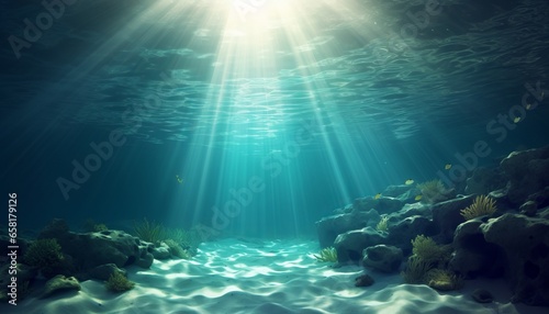 Serene Underwater Scene with Sunlight Shining on Ocean Beach © ParinApril