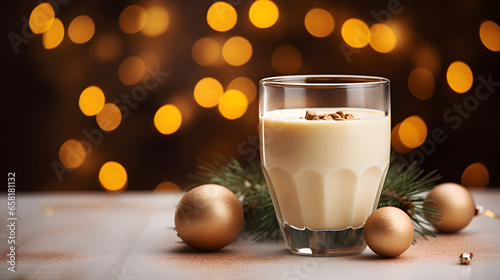 Eggnog with cinnamon for Christmas and winter holidays photo