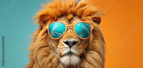 Lion in sunglasses. Generative AI
