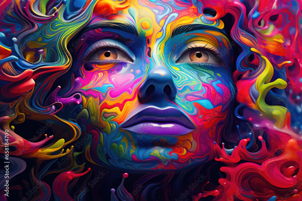 Psychedelic Reverie: A Realistic Woman's Face