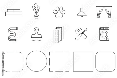 Line icons for websites, household goods, plumbing, set of frames, line vector illustration