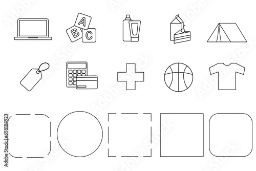 Line icons for websites, household goods, plumbing, accounting, a set of line frames, vector illustration