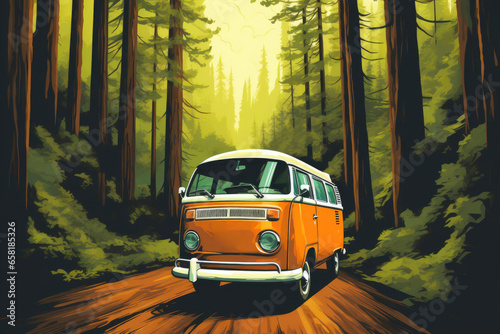 Classic Camper Journey in the Redwood Forest