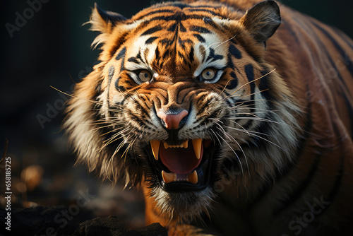 Roaring Fury: Tiger's Close-Up Snarl © Andrii 
