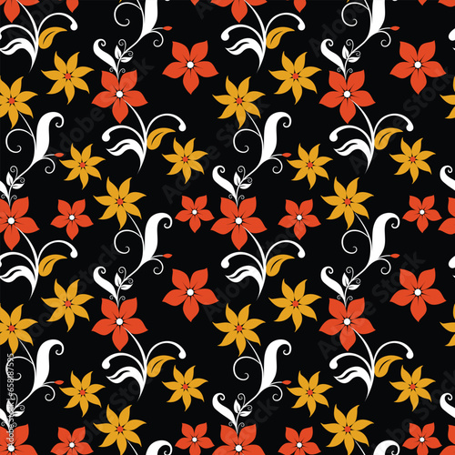 flat flowers pattern on black background