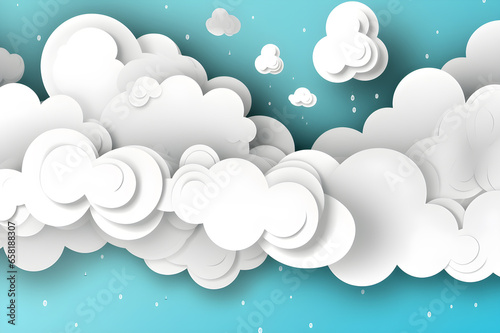 white clouds with paper cut shapes on a paper background, Generative AI