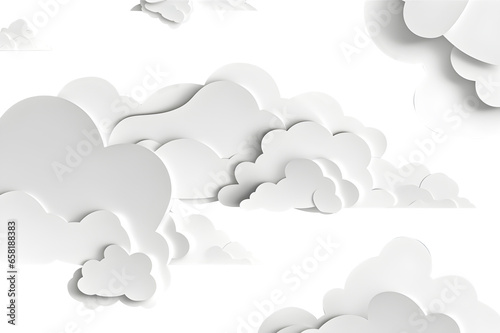 white clouds with paper cut shapes on a paper background, Generative AI