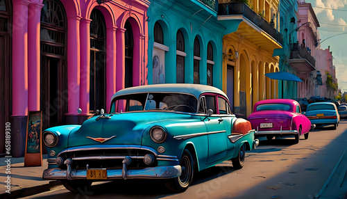 Voitures de couleurs à Cuba et La Havane 